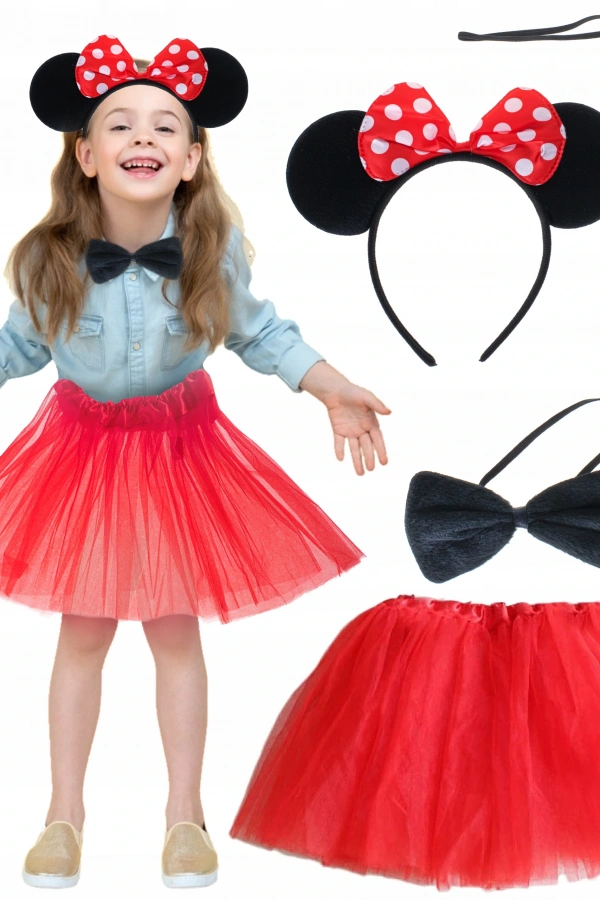 Minnie Mouse Kostüm Seti - Etek, Taç, Kuyruk, Papyon