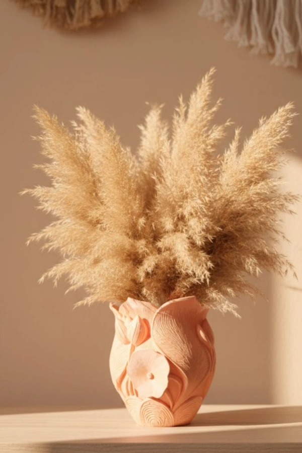 Modern 3D Turuncu Çiçek Vazo Masaüstü Salon Dekoru