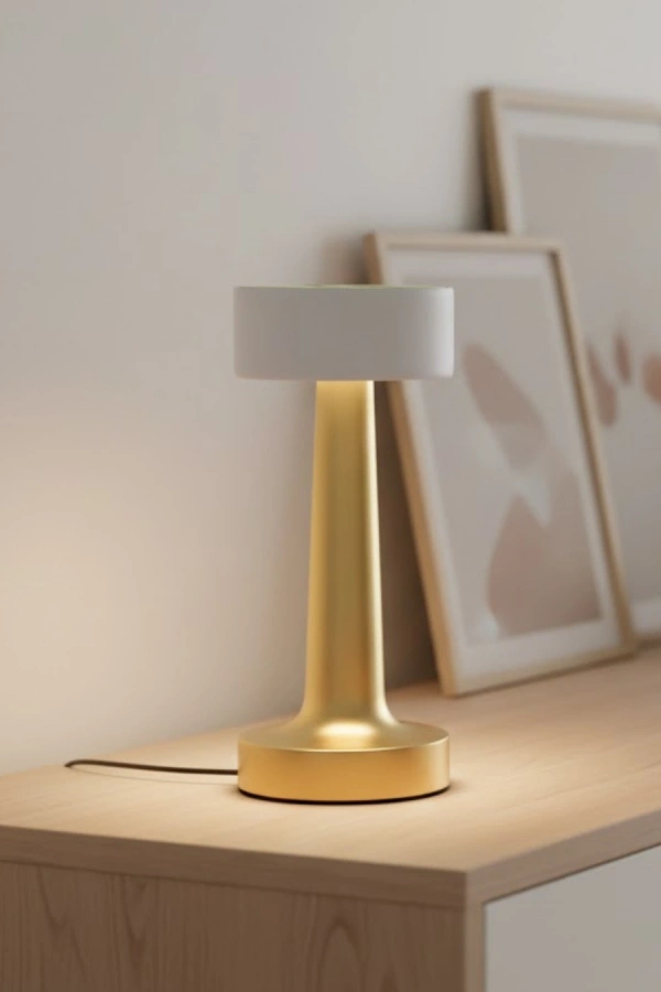 Modern Altın Gövdeli LED Masa Lambası 3 Işık Modlu