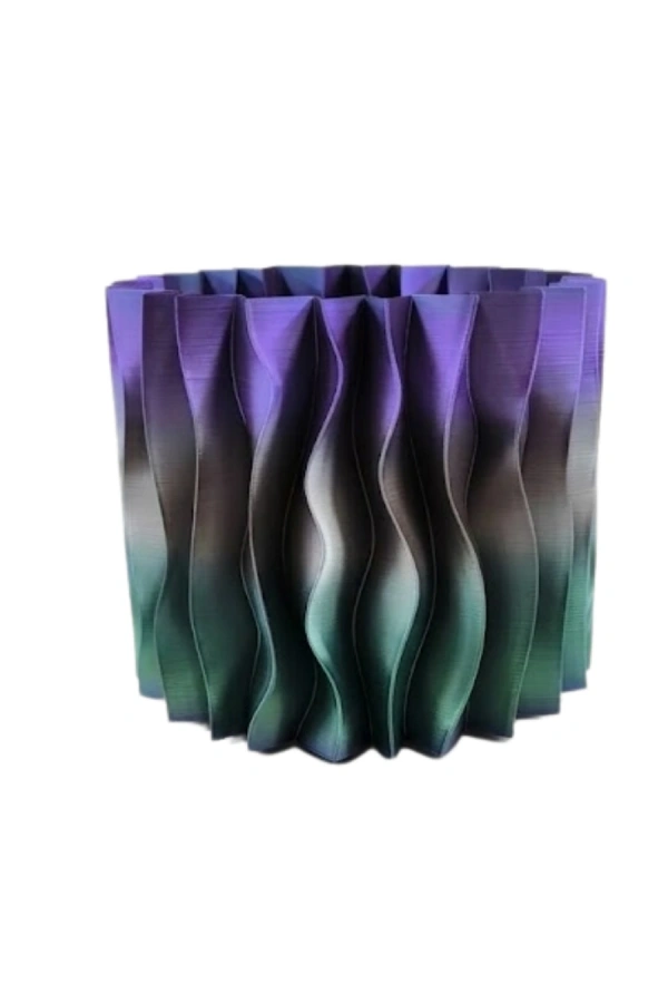 Modern Dalgalı Tasarımlı Mor 3D Dekoratif Vazo Ev Ofis Dekoru