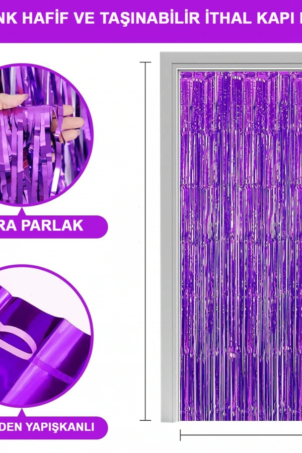 Mor Ekstra Metalize Saçaklı Arka Fon Perde