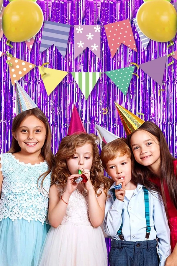 Ekstra Metalize Saçaklı Arka Fon Perde Mor