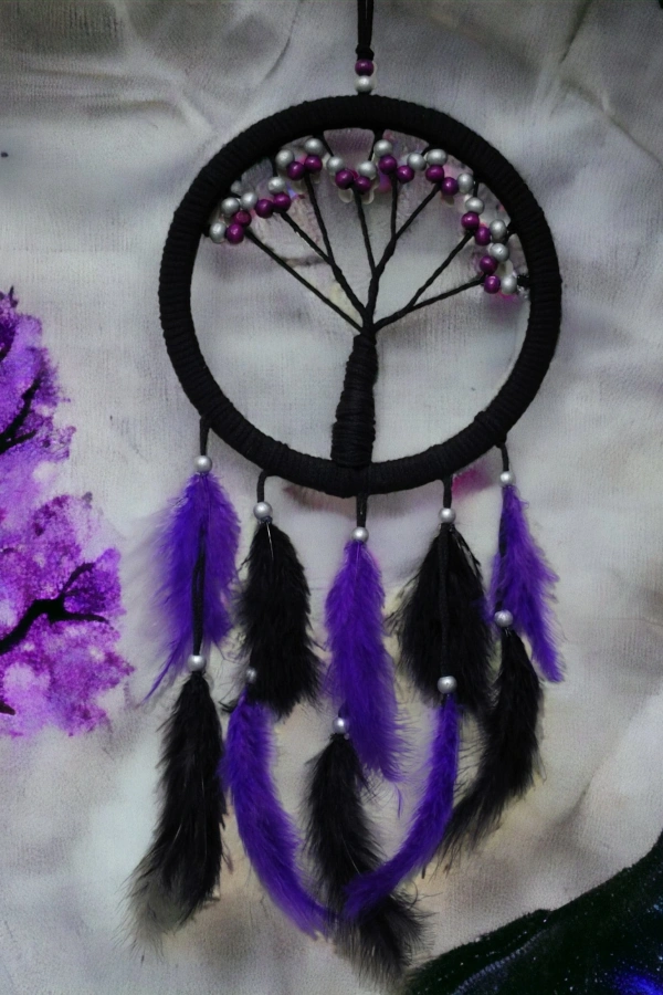 Mor İncili Hayat Ağacı Dream Catcher