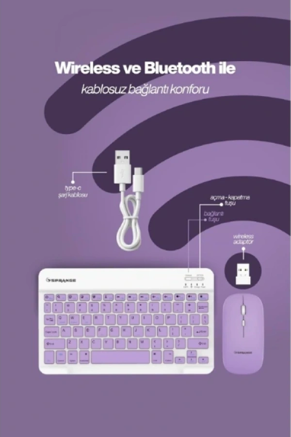 Mor Kablosuz Klavye Ve Mouse Seti