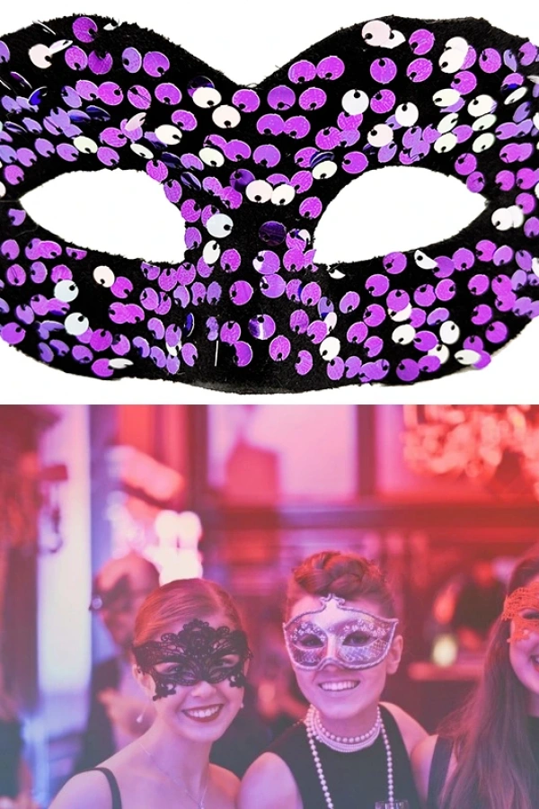 Mor Renk Arkadan Lastikli Pul Payet İşlemeli Balo After Parti Maskesi
