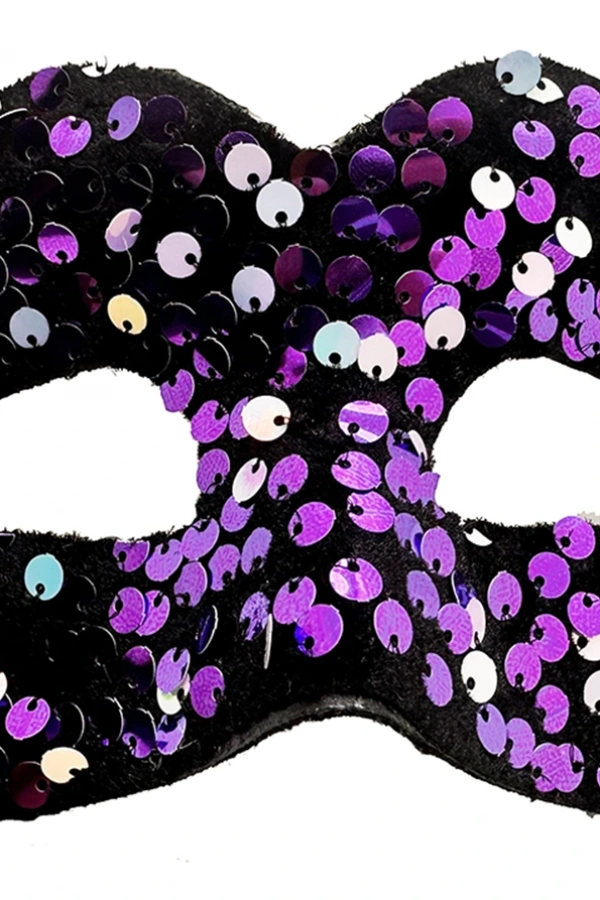 Mor Renk Arkadan Lastikli Pul Payet İşlemeli Balo After Parti Maskesi
