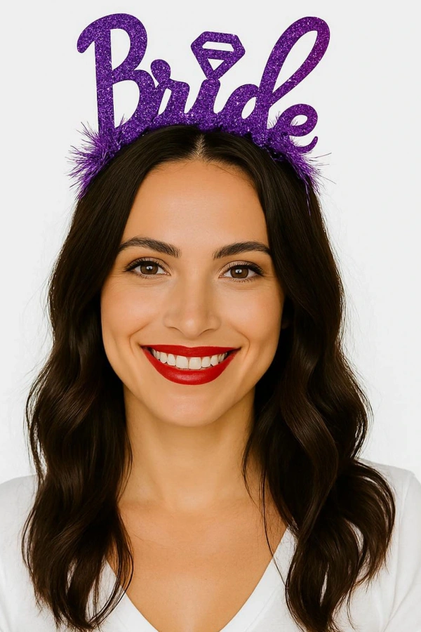 Mor Renk Bekarlığa Veda İtalik Yazı Alyanslı Bride Taç