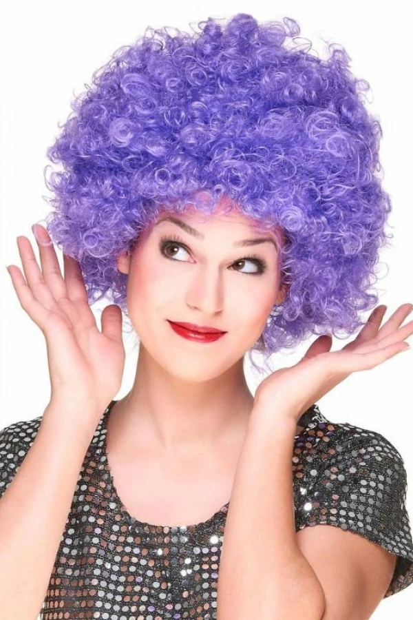 Mor Renk Kıvırcık Afro Bonus Peruk Parti Peruğu