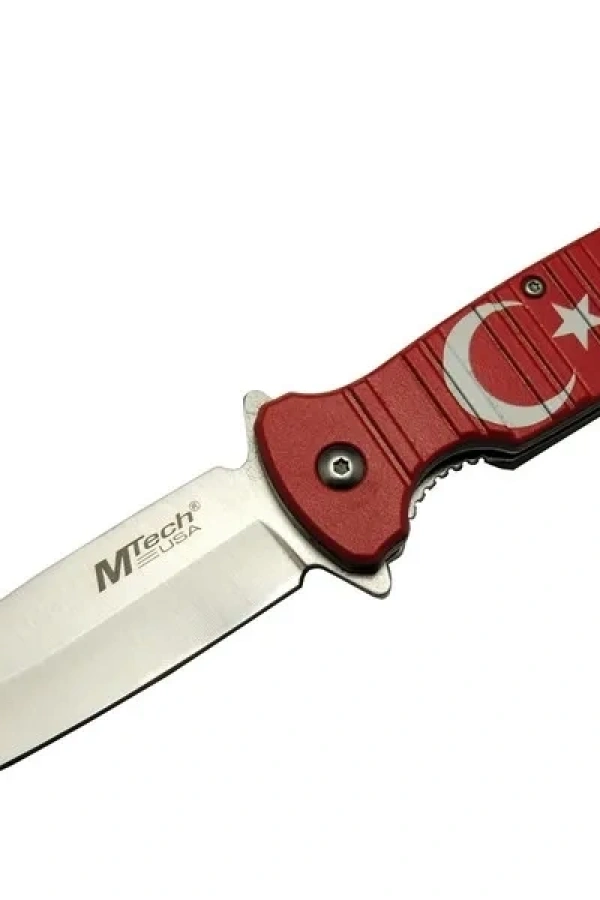 Mtech 4-8-4 TC Kırmızı Kamp Çakı 21,5cm- Manuel, Ay Yıldız Desenli, Kemerlikli