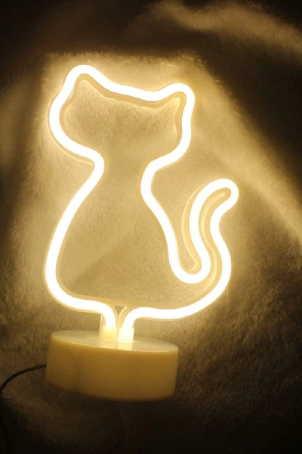 Neon Işıklı Kedi Tasarımlı Lamba