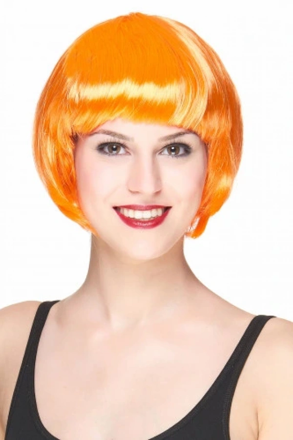 Neon Turuncu Renk Açık Turuncu Küt Parti Peruğu