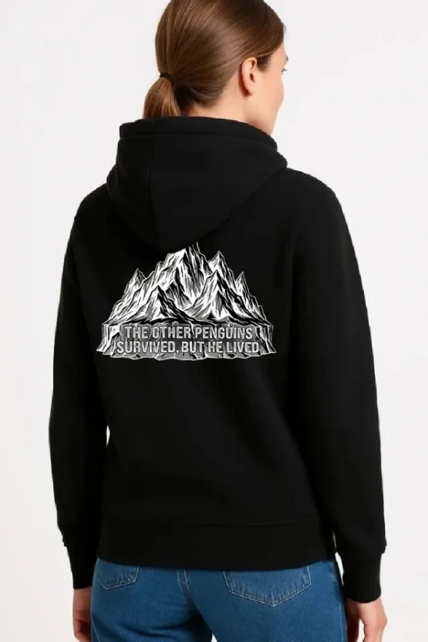 Nihilist Penguen Temalı Oversize Kapüşonlu Sweatshirt - Siyah