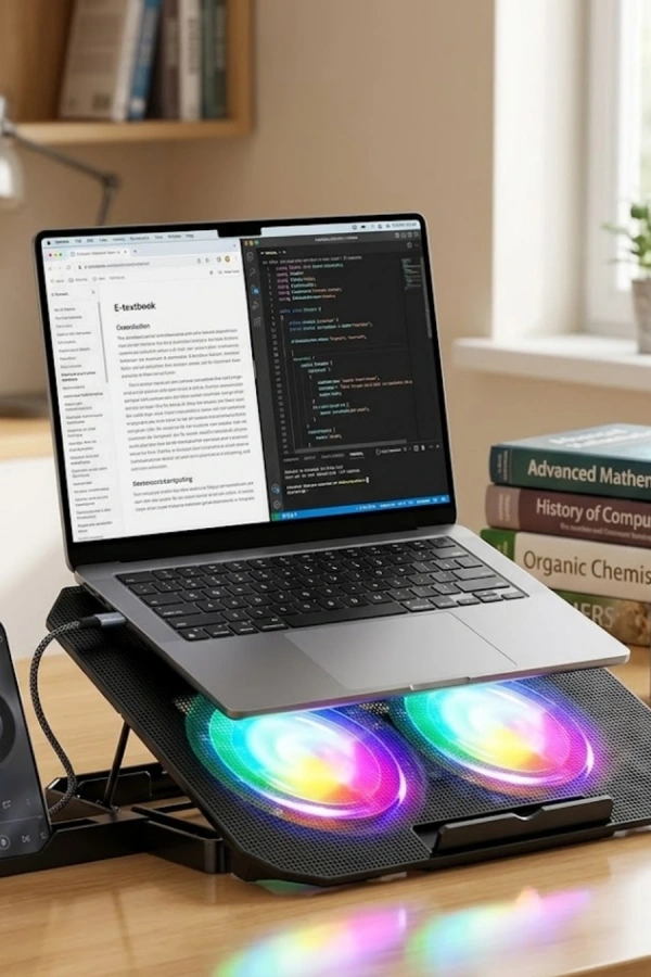 Notebook Soğutucu Stand RGB Aydınlatmalı İki Fanlı Laptop Altlığı