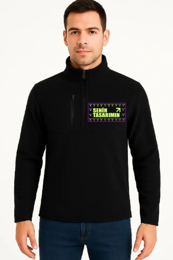 Ön Arka Polar Kazak Dik Yaka - Siyah