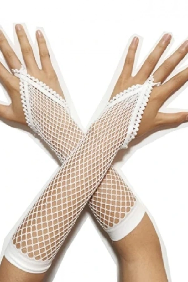 Örgü Beyaz Parmak Arası File Eldiven 26 cm