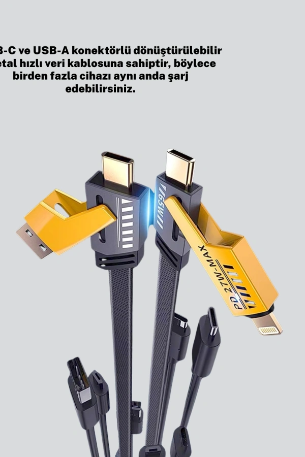 Örgülü Tasarım 4’ü 1 Arada USB-C Lightning Hızlı Şarj Kablosu