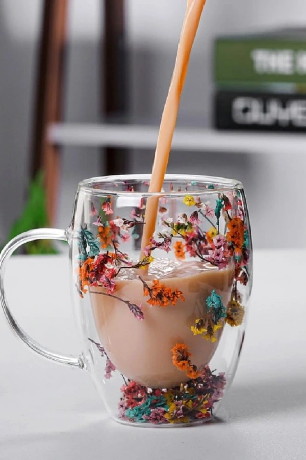 Orjinal Kurutulmuş Çiçekli Kupa Bardak