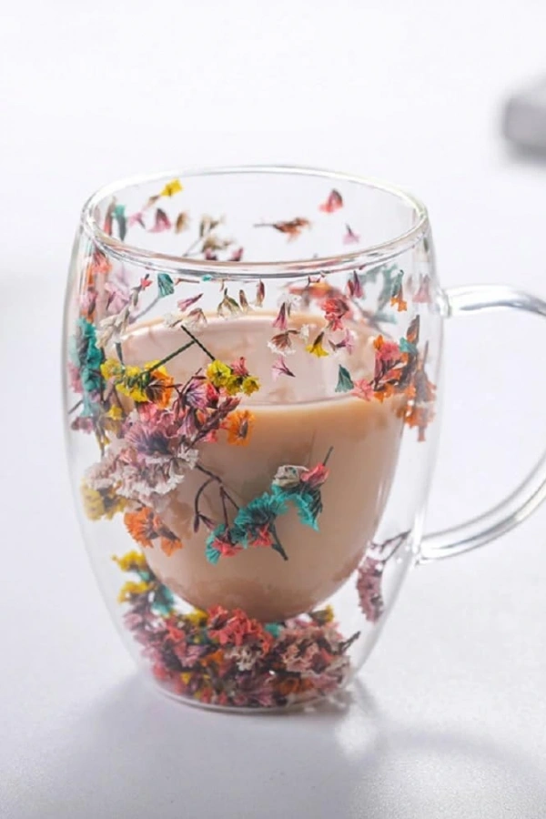 Orjinal Kurutulmuş Çiçekli Kupa Bardak