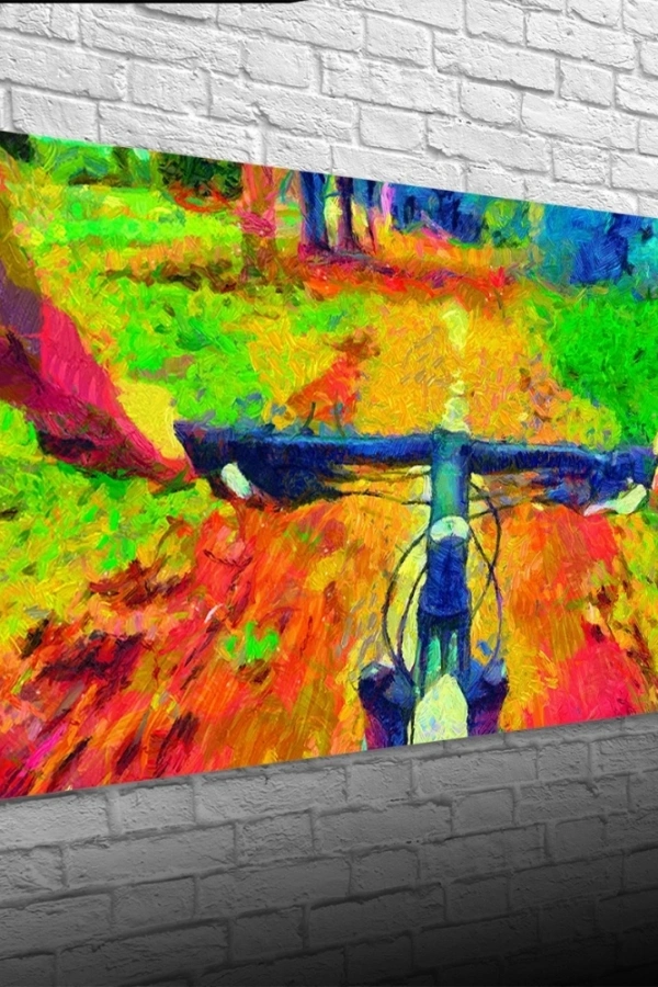 Ormanda Dağ Bisikleti  Kanvas Tablo 60 x 120