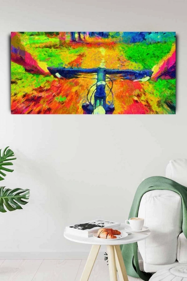 Ormanda Dağ Bisikleti  Kanvas Tablo 60 x 120