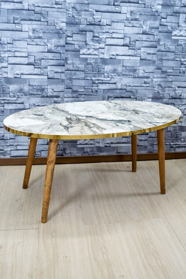 Orta Sehpa Ahşap Torna Ayak Elips Efes Altın