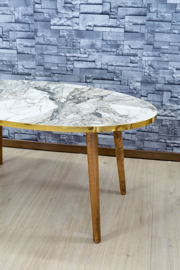 Orta Sehpa Ahşap Torna Ayak Elips Efes Altın