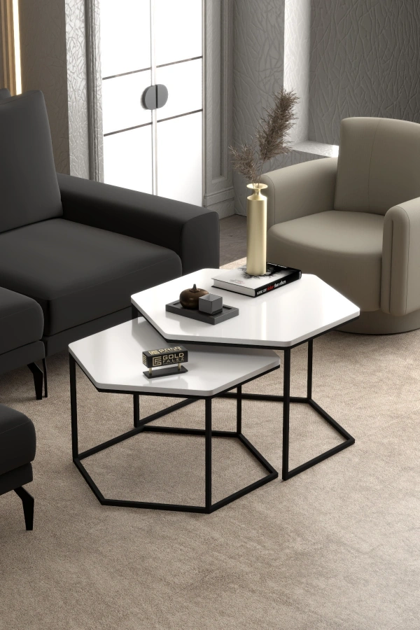 Orta Sehpa Altıgen İkili Lüx Beyaz