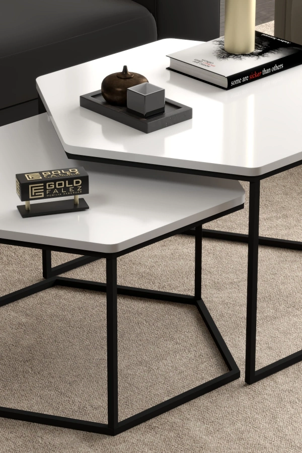 Orta Sehpa Altıgen İkili Lüx Beyaz