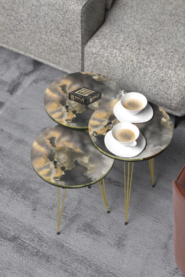 Orta Sehpa Elips Siyah Metal Ayak Bendir GOLD