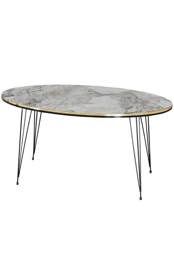 Orta Sehpa Elips Siyah Tel Ayak Çift Altın Efes