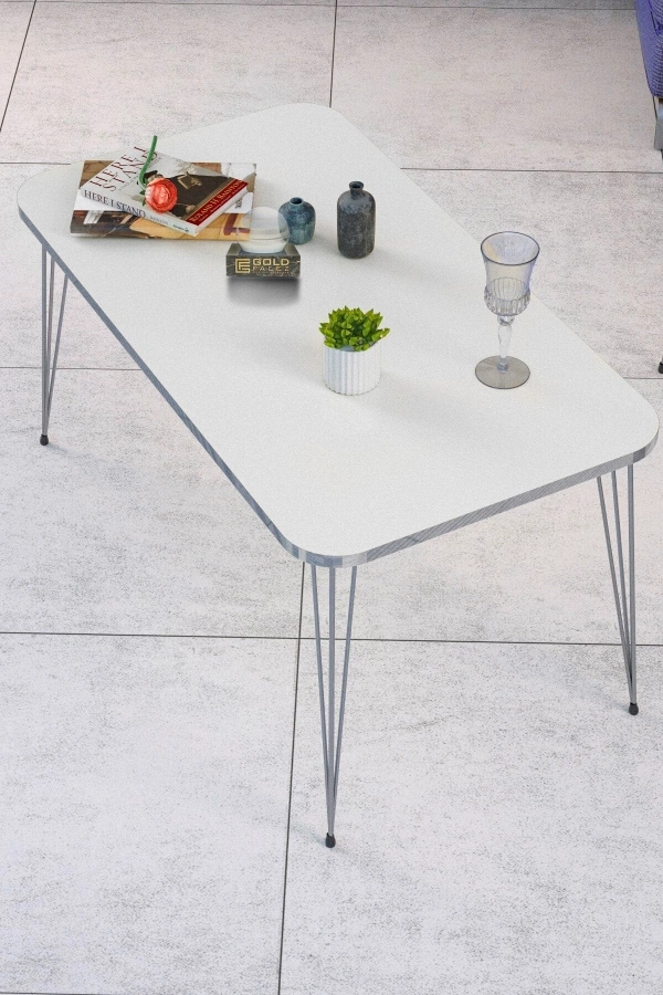 Orta Sehpa Kare Gümüş Beyaz Tel