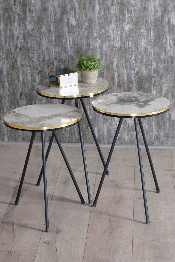 Orta Sehpa Kr Siyah Tel Ayak Çift Altın Efes