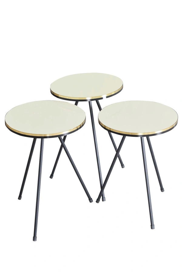 Orta Sehpa Krem Elips Metal Ayak Gold