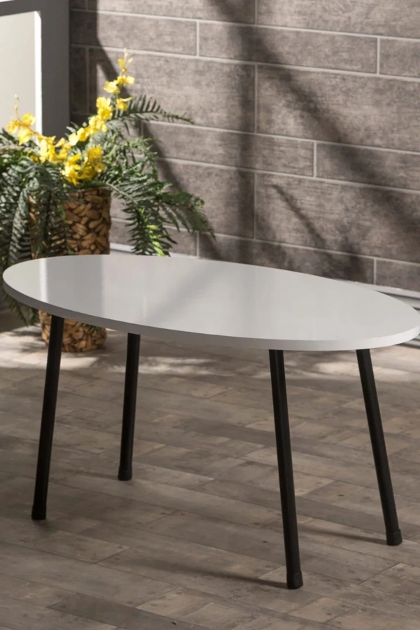 Orta Sehpa Metal Ayak Elips Beyaz