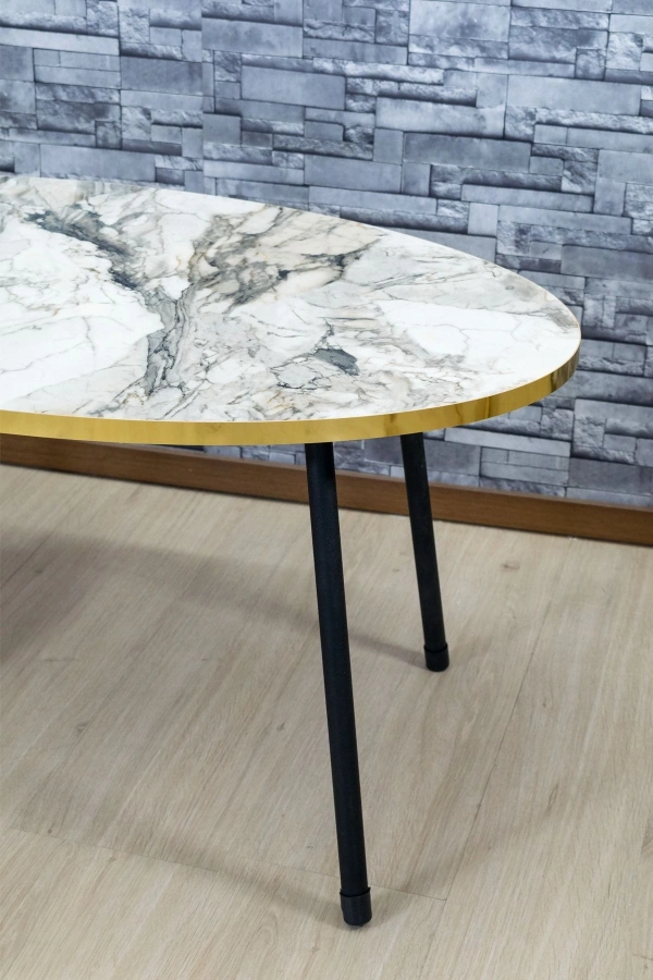 Orta Sehpa Siyah Metal Ayak Elips Efes Altın