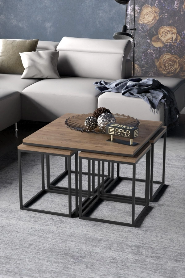 Orta Sehpa Ve Zigon Sehpa 5li Lüx Set Ceviz