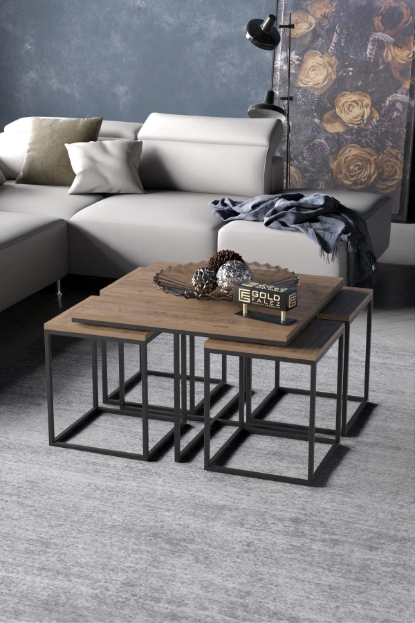 Orta Sehpa Ve Zigon Sehpa 5li Lüx Set Ceviz