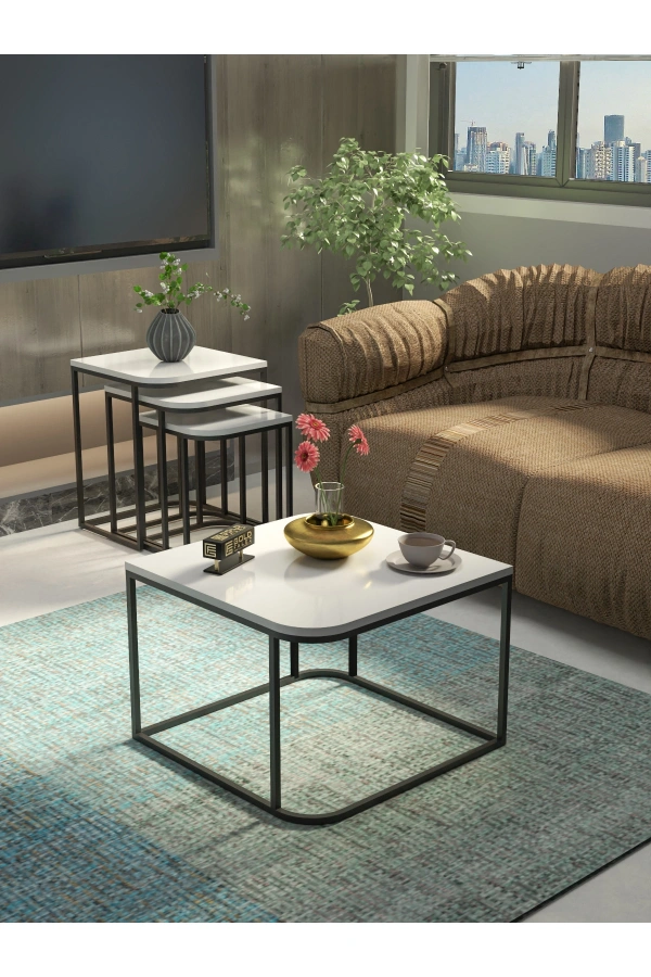 Orta Sehpa Ve Zigon Sehpa Damla Beyaz