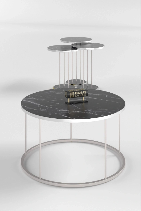 ORTA SEHPA VE ZİGON SEHPA TERRA SET GÜMÜŞ BENDİR