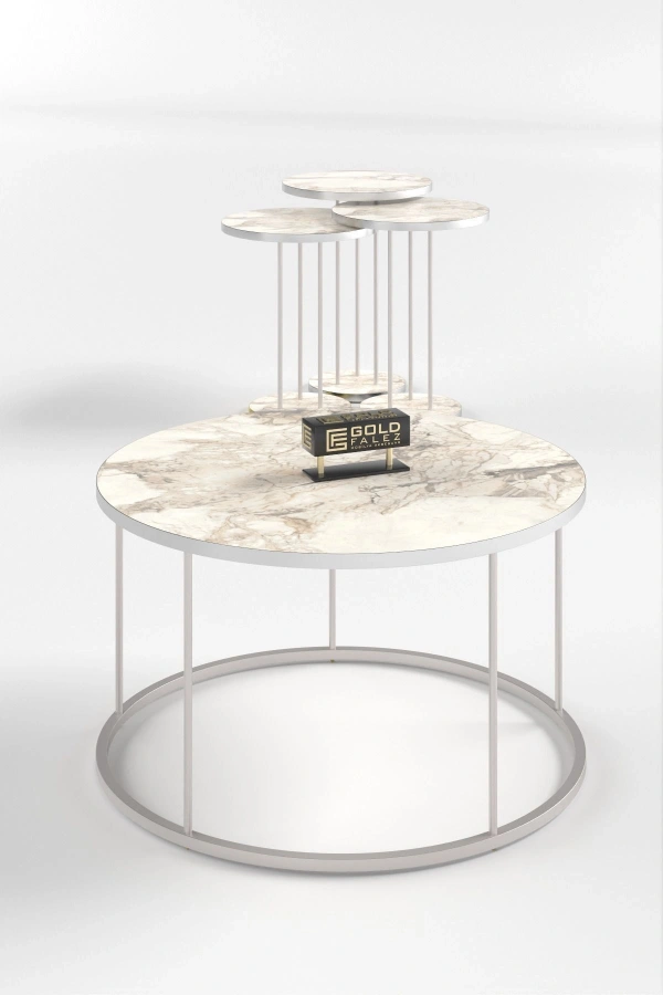 ORTA SEHPA VE ZİGON SEHPA TERRA SET GÜMÜŞ EFES