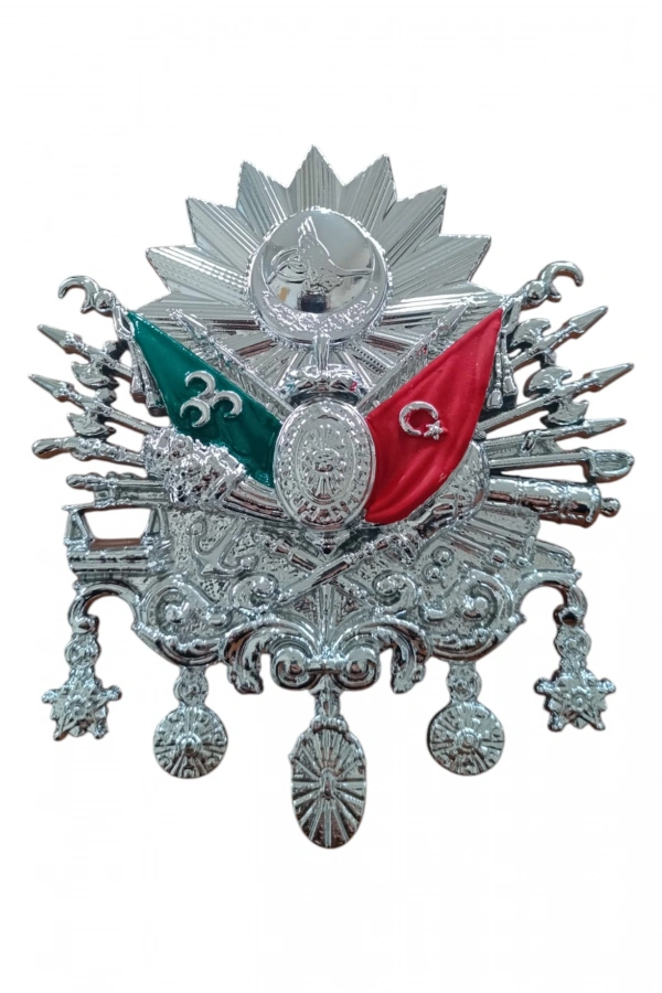 Osmanlı Devlet Arması Vidalı Kabartma Logo Küçük 10x8cm Krom