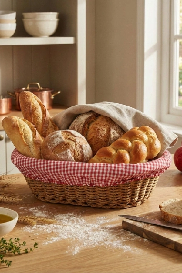 Oval Renkli Bezli İp Hasır Ekmek Sepeti