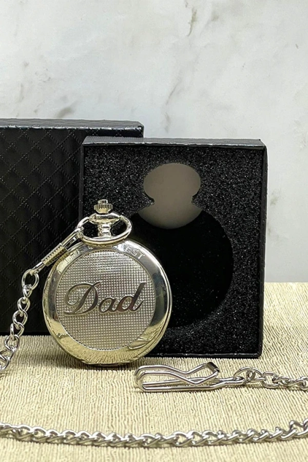 Özel Kutulu Dad (Baba) Tasarımlı Gümüş Köstekli Saat
