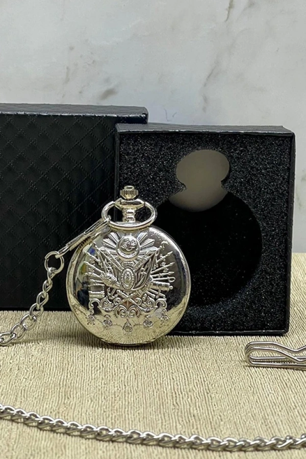 Özel Kutulu Osmanlı Devlet Arması Gümüş Köstekli Saat