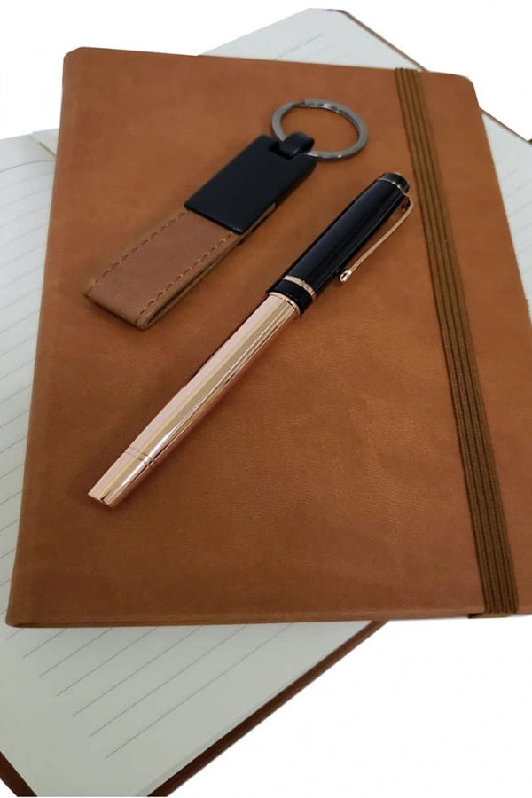 Özel Taba Rengi Vip Kalem Defter Ve Anahtarlık Seti