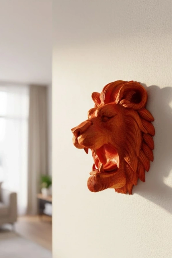 Özel Tasarım 3D Aslan Figürü Duvar Süsü Dekoratif Heykel 20x21 cm