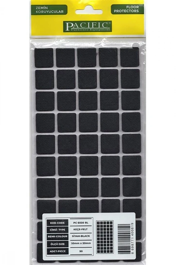 Pacific 6020 BL Yapışkanlı Keçe  20 mm X 20 mm Siyah