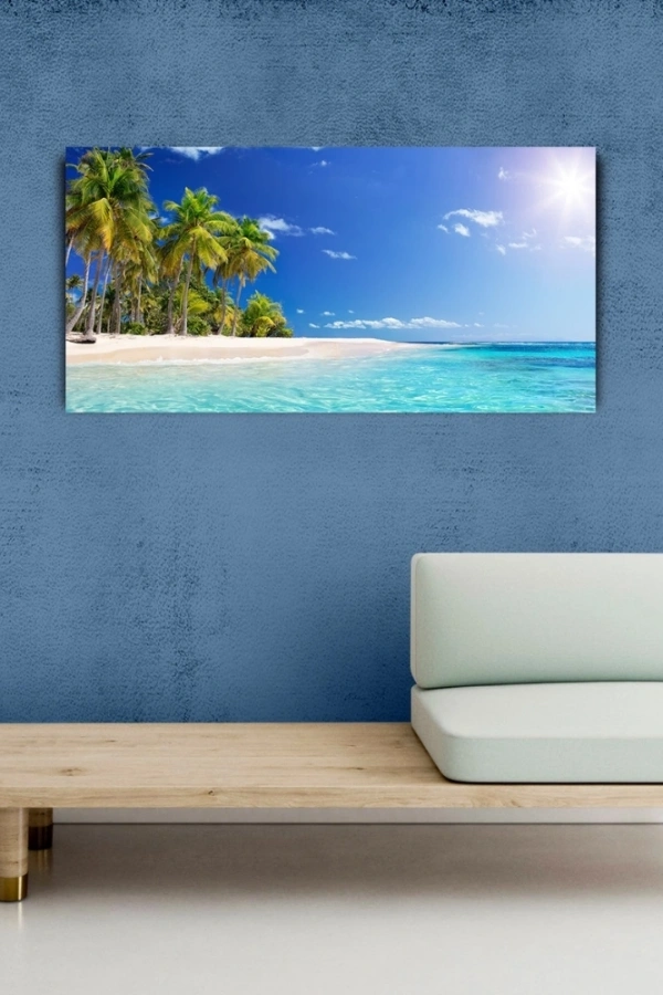 Palmiye Ağaçlı Ada Tablosu, Canvas Tablo 60x120