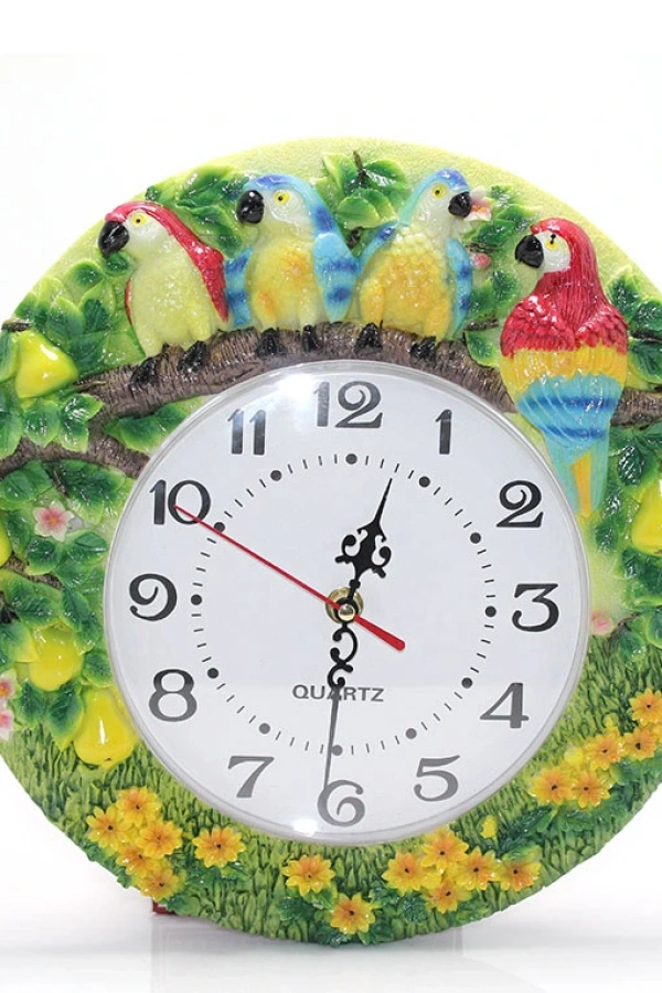 Papağanlı Polyester Duvar Saati