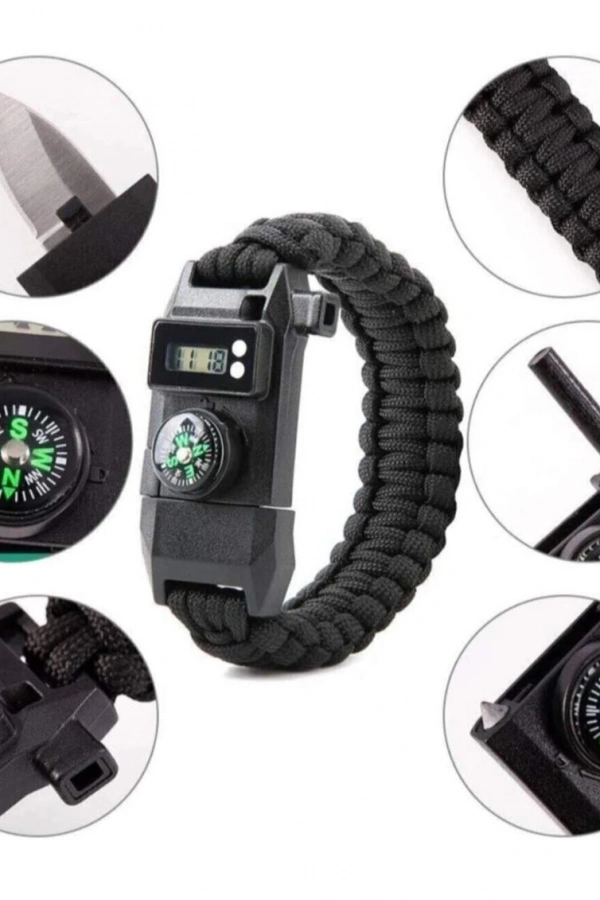 Paracord Dijital Saat Düdük Hayatta Kalma Kamp Bilekliği